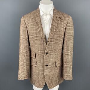 ETRO Size 40 Brown & Beige Plaid Silk / Linen Notch Lapel Sport Coat